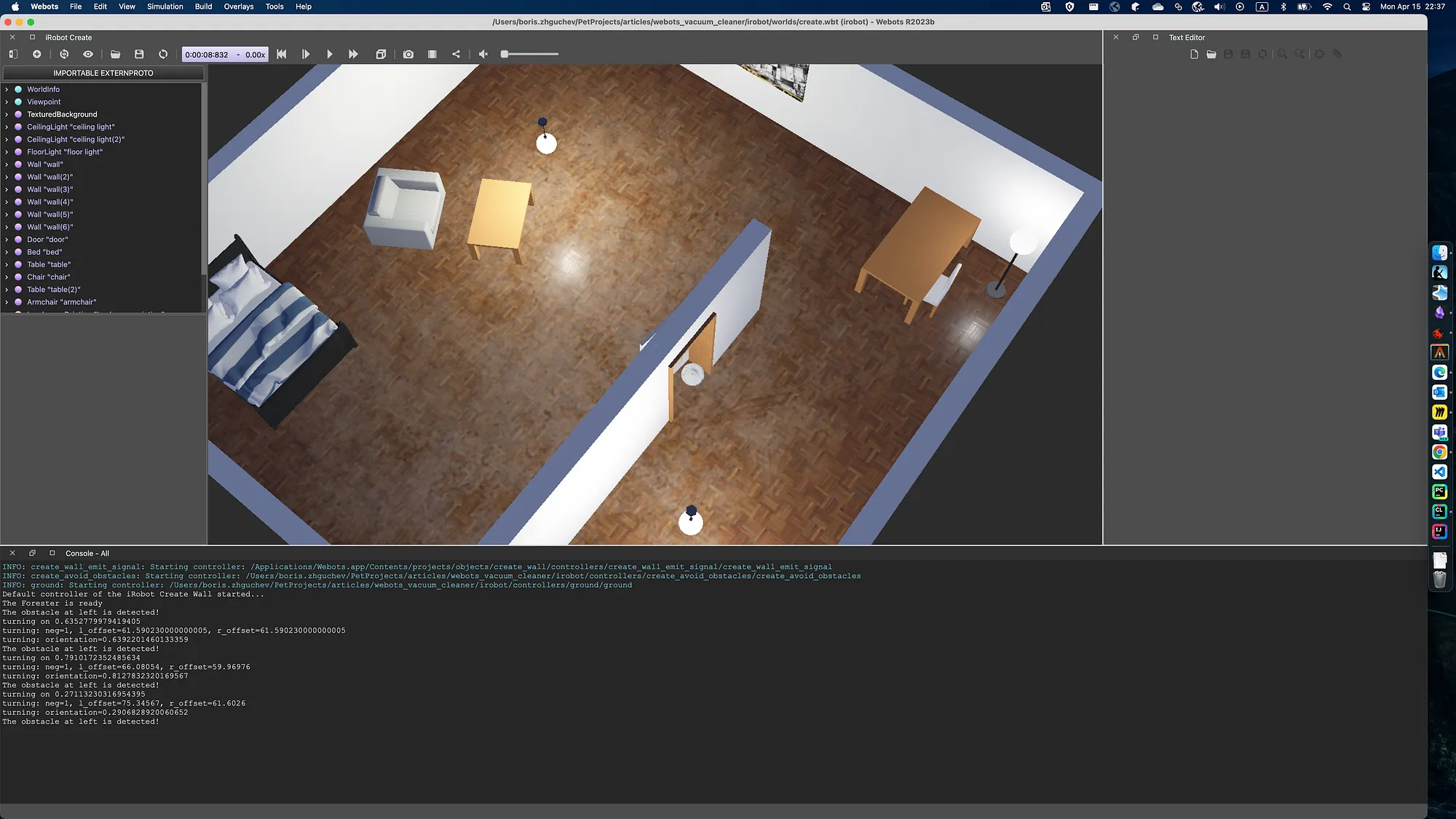 Running simulation in Webots